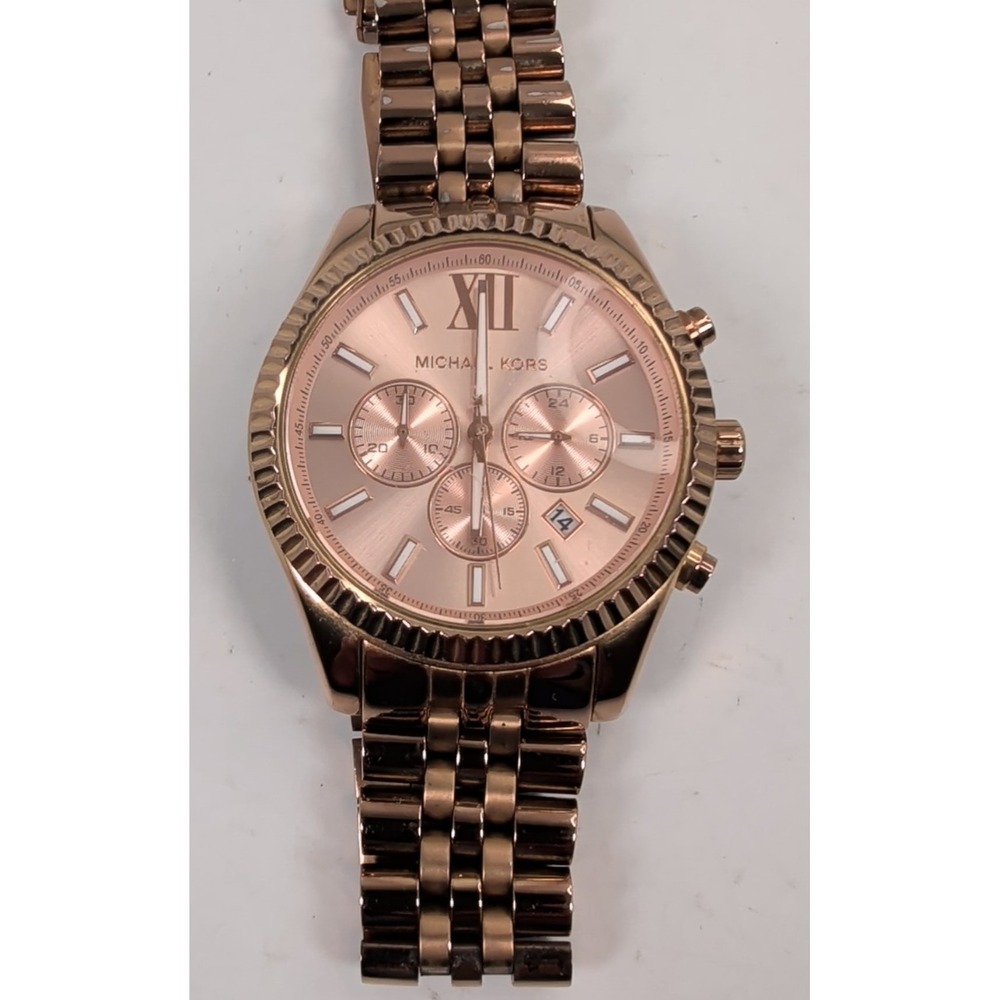 Michael Kors MK-5263 Rose Gold Tone Stainless Chronograph Watch Needs Battery